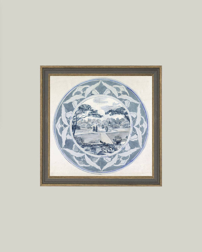 Garden View Design Framed Antique Art: 8x8