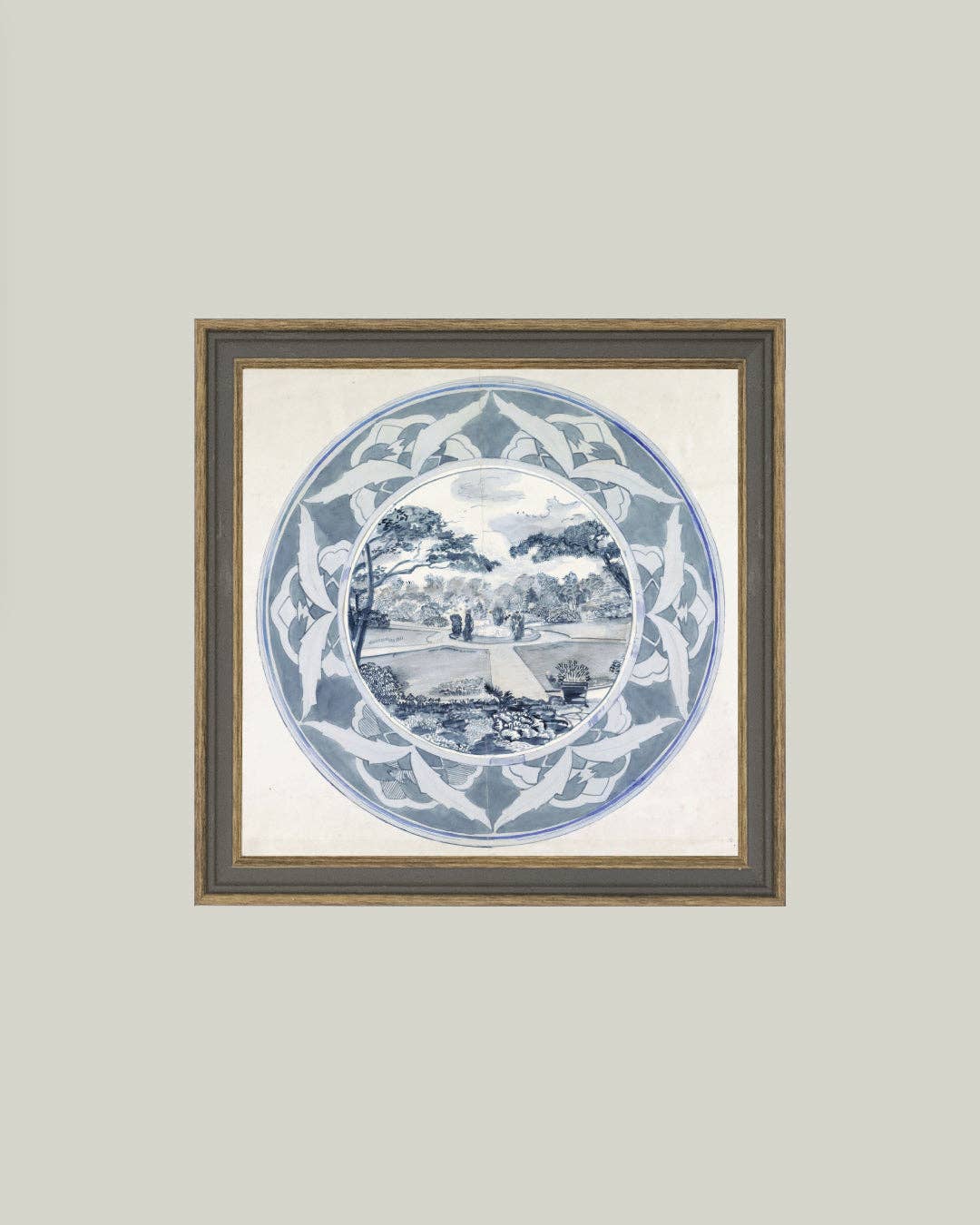 Garden View Design Framed Antique Art: 15x15