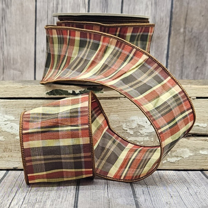 Ribbon - Taffeta Plaid - Brown, Rust & Cream - 2.5"