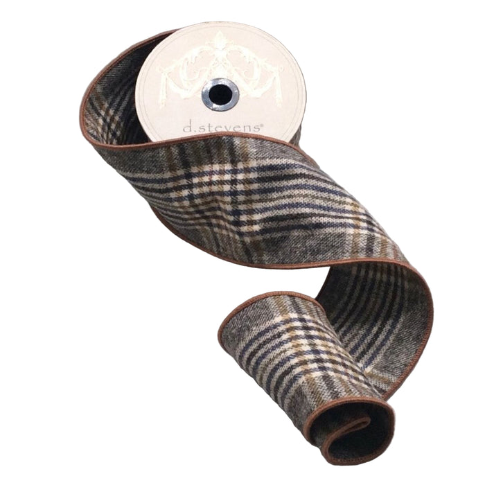 Ribbon - Faux Wool Maddox Plaid, Brown, Cream, & Navy - 4" x 10 yds.