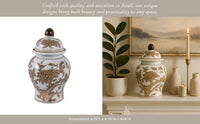 Brown & White Ceramic Tall Vessel with Lid, 8 in.