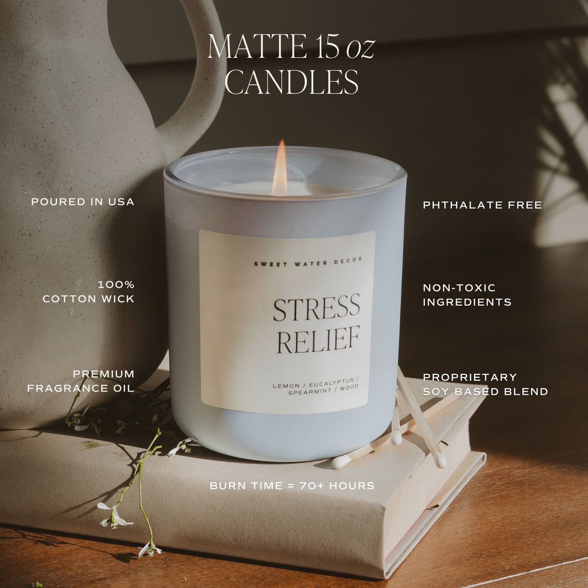 Something Blue 15 oz Soy Candle, Matte Jar