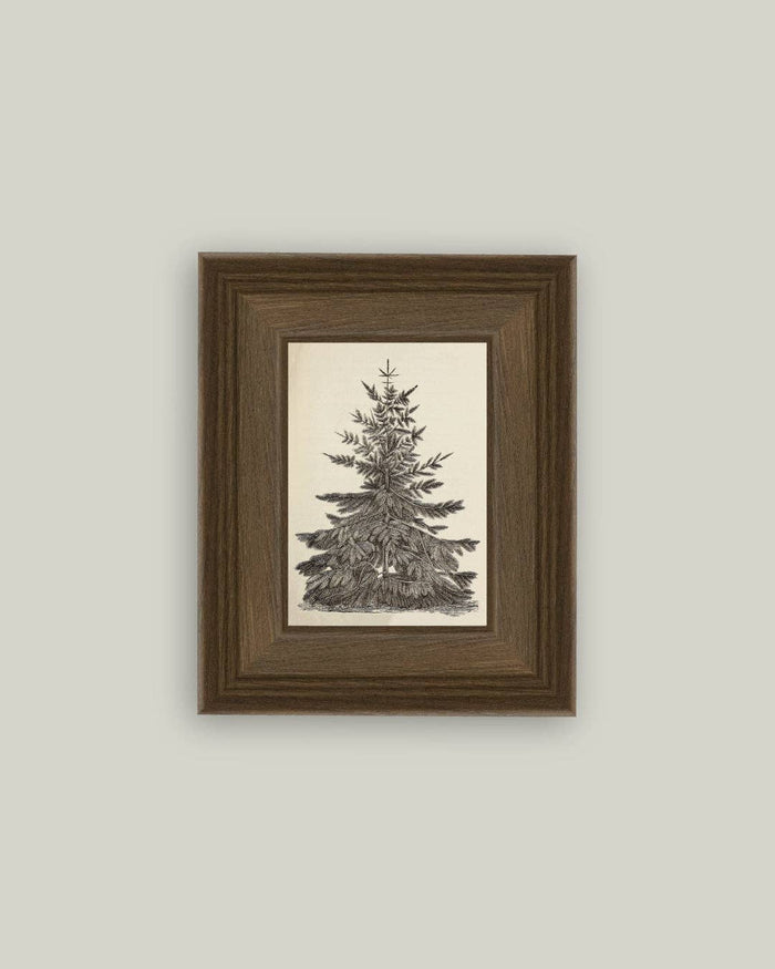 Vintage Pine Tree Framed Antique Art - 5x7