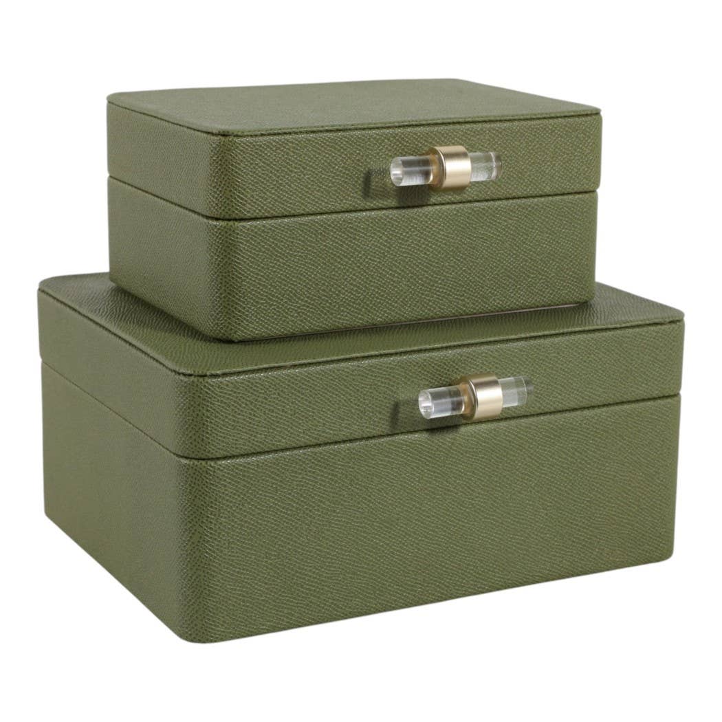 Green Decorative Box w/Acrylic & Gold Pull - Set of 2