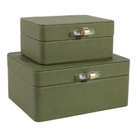 Green Decorative Box w/Acrylic & Gold Pull - Set of 2