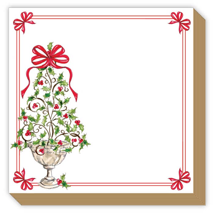 Handpainted Holly Topiary with Red Bow Luxe Notepad