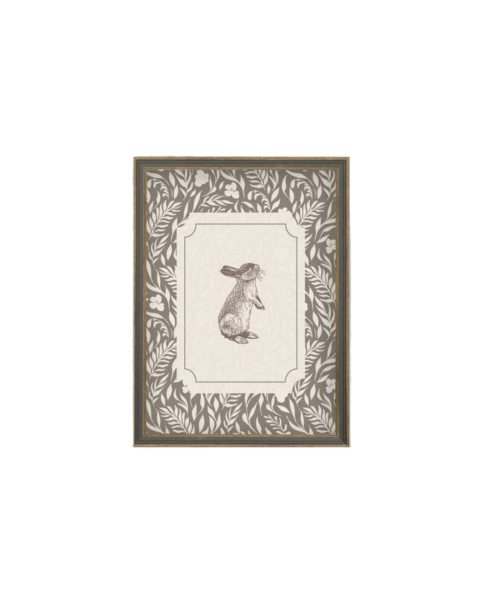 Brown Bunny Framed Antique Art - 7 x 9