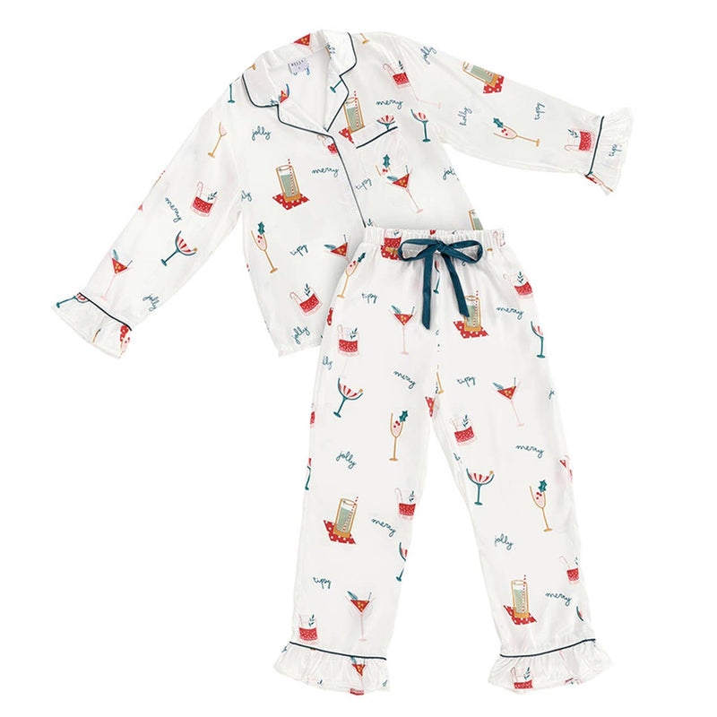 Pajama Set - Ruffle With Velvet Tie - Holiday Drinks