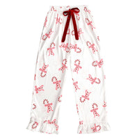 Pajama Set - Cropped - Ruffled w/Velvet Ties - Candy Canes