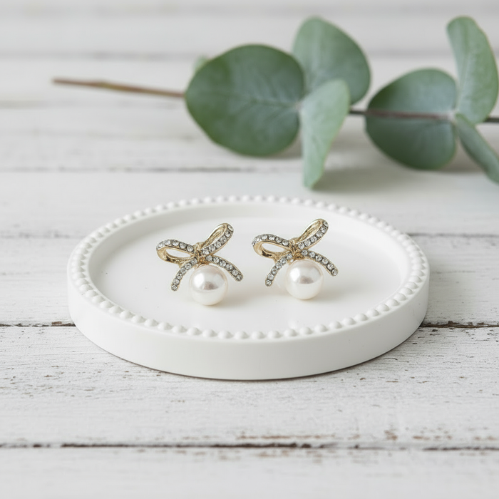 Elizabeth Crystal Bow & Pearl Earrings