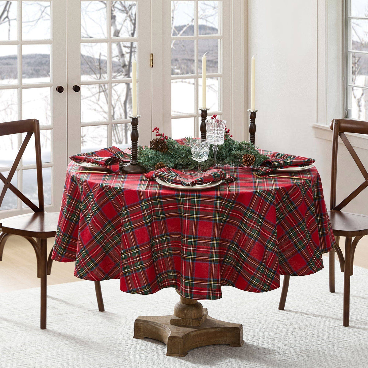 Tartan Holiday Plaid Cotton Tablecloth - 60" x 120" - Green