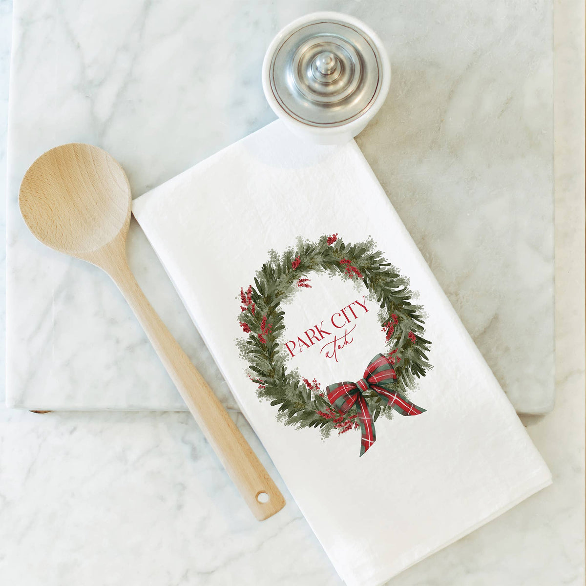 Bow Wreath Tea Towel - Cumming, Georgia