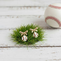 Hadley Baseball & Gold Bows Earrings