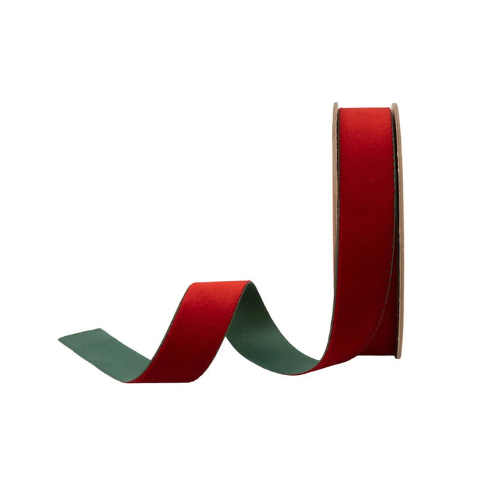 1" Reversible Velvet Ribbon | Red/Green | 10 Yds