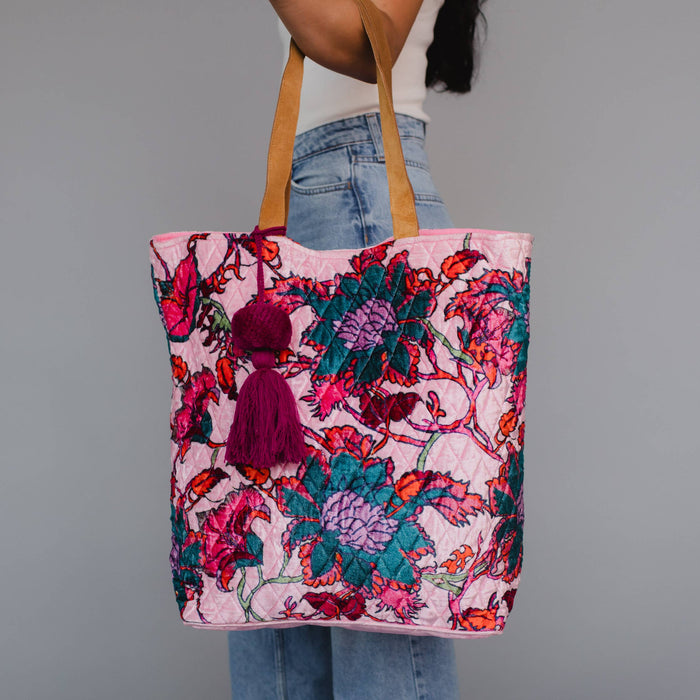 Lt. Pink & Multicolored Floral Tote