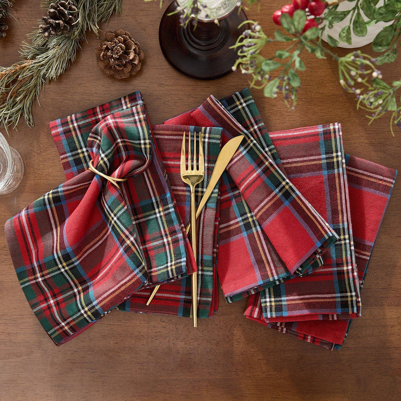 Tartan Holiday Plaid Cotton Napkins, Set of 4 - 17x17