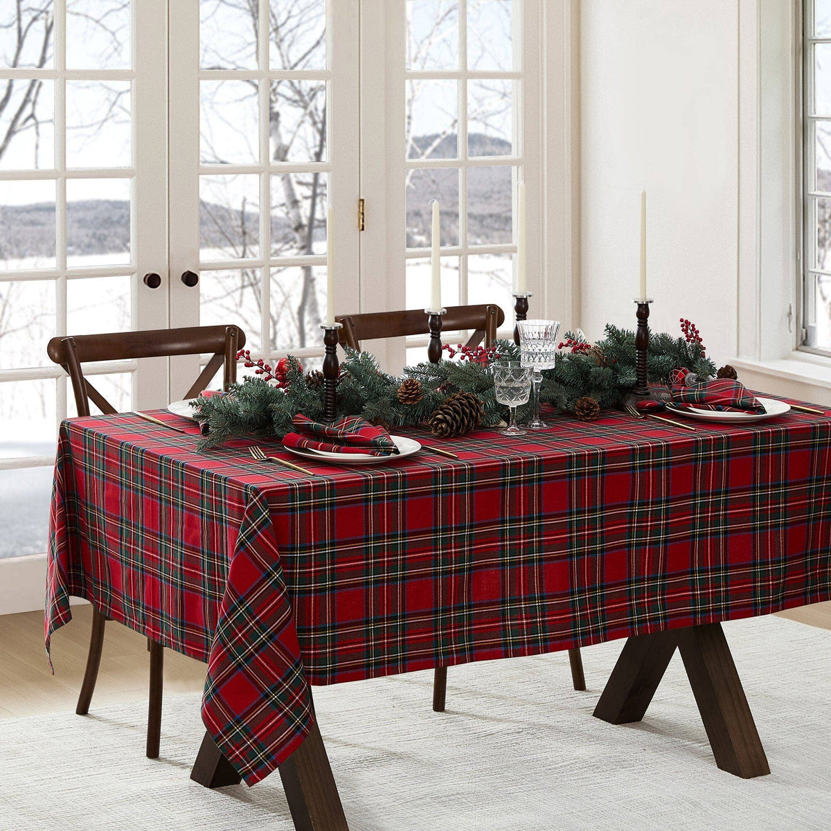 Tartan Holiday Plaid Cotton Tablecloth - 60" x 120" - Green