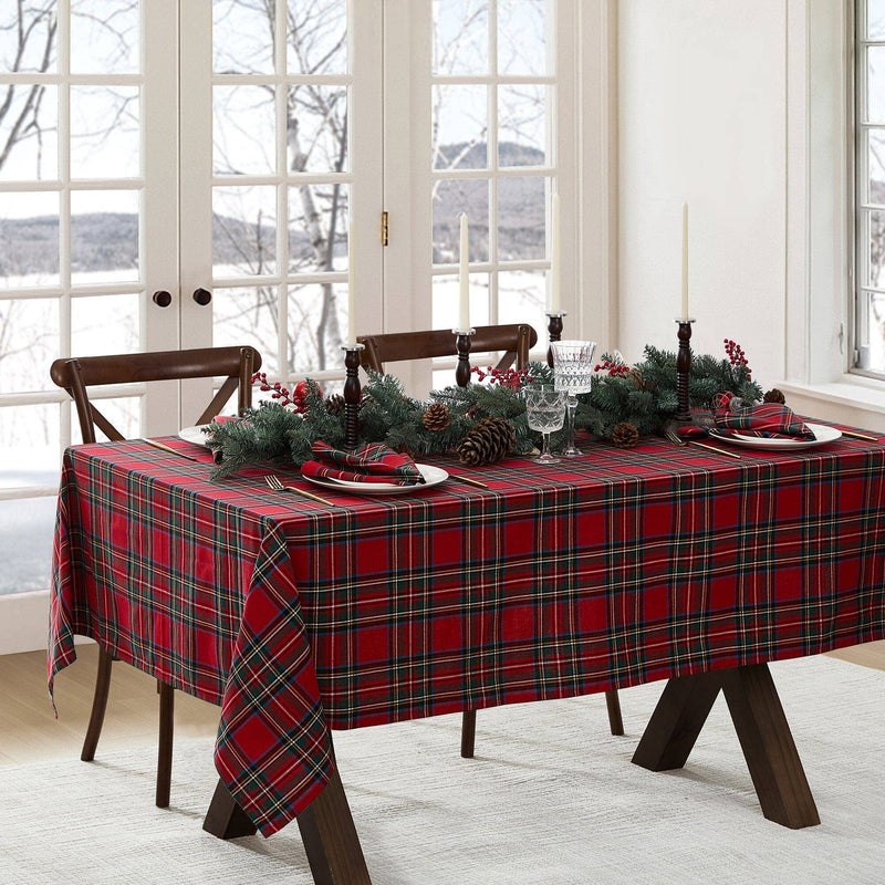 Tartan Holiday Plaid Cotton Tablecloth - 60" x 120" - Green