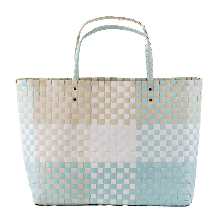 Woven Beach Tote - White/Shell/Sky