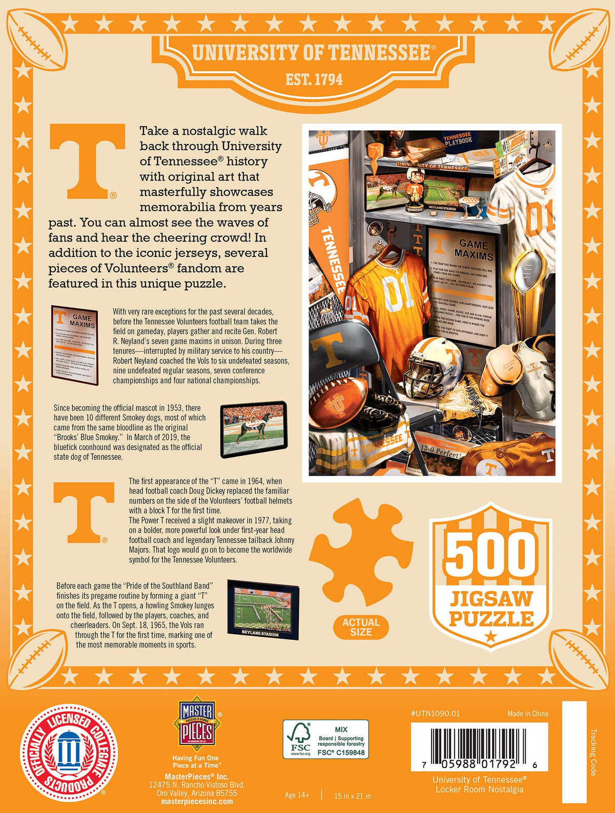 Tennessee Volunteers - Locker Room 500 Piece Puzzle