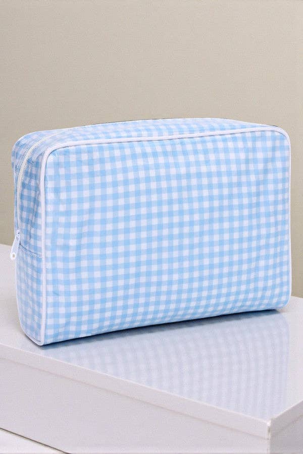 Blue Gingham Clear Coat Cosmetic Bag