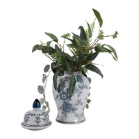 Decorative Jar - Blue/Brown Ceramic Floral Chinoiserie, 15in