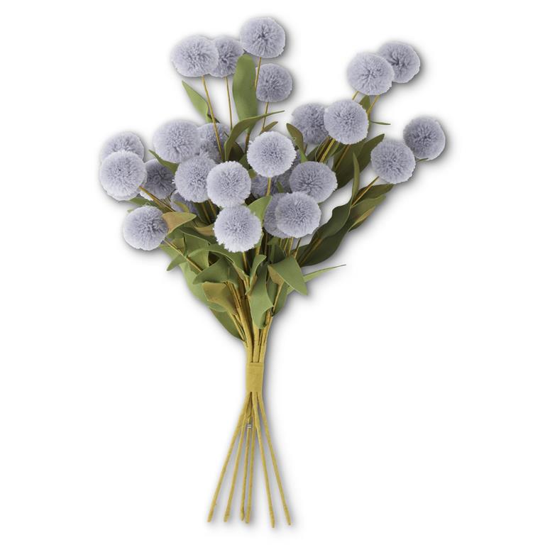 Gray Blue Pompom Pick w/Green Eva Leaves - 13"