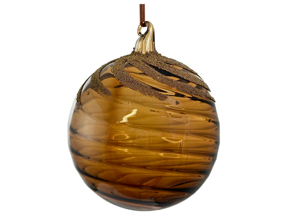 Spiral Glass Ball Ornament - Brown with Gold Glitter, 5"