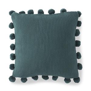 Hunter Green Moss Stitch Knit Pillow w/Pompom Trim - 20"