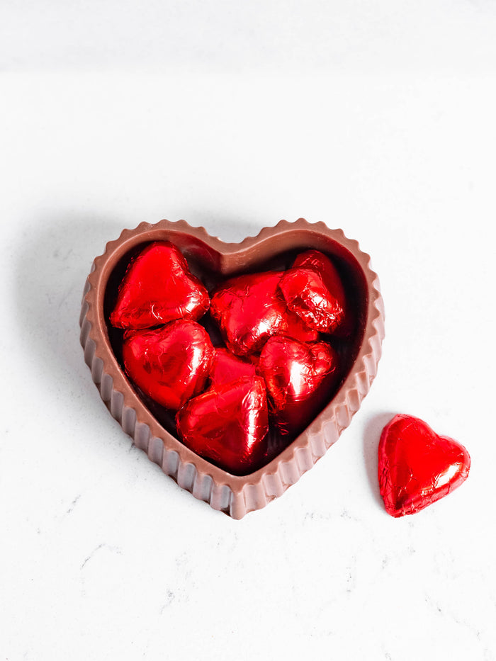 Valentine's Milk Chocolate Heart Box with Red Foiled Hearts