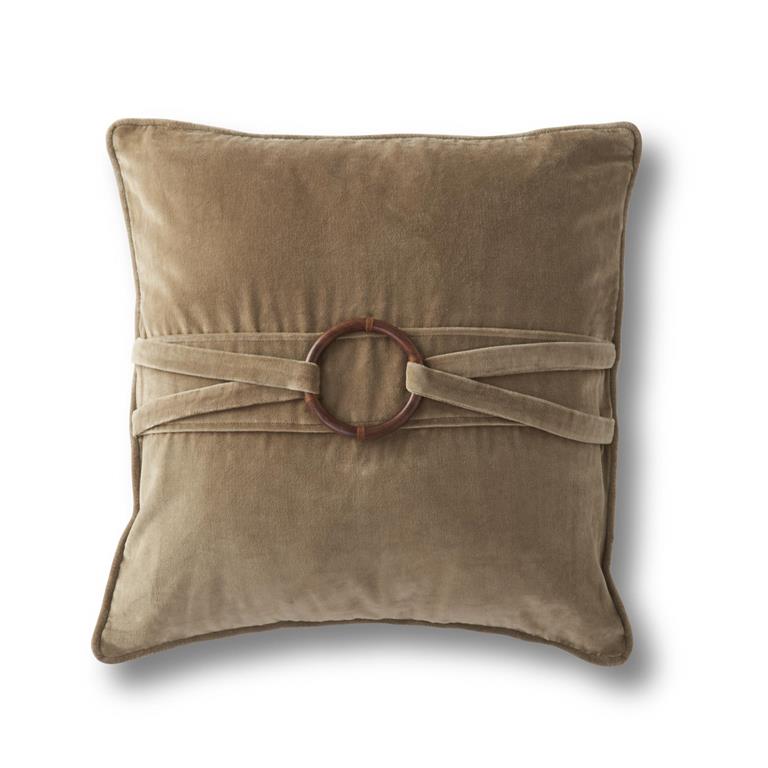 Square Brown Cotton Velvet Pillow w/Bamboo - 20"