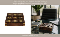 Board Game - Brown Wood/Metal Revolving Tic Tac Toe, 10 in.
