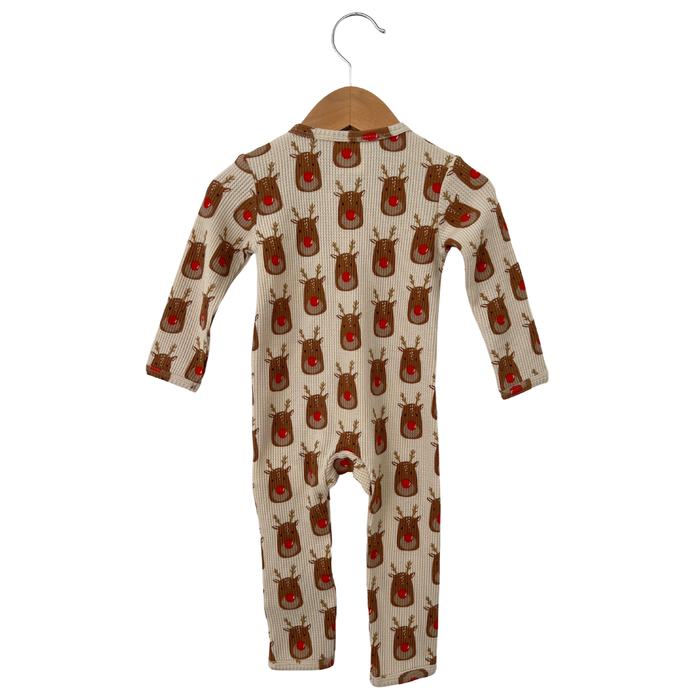 Organic Waffle Basic Zip Romper, Reindeer