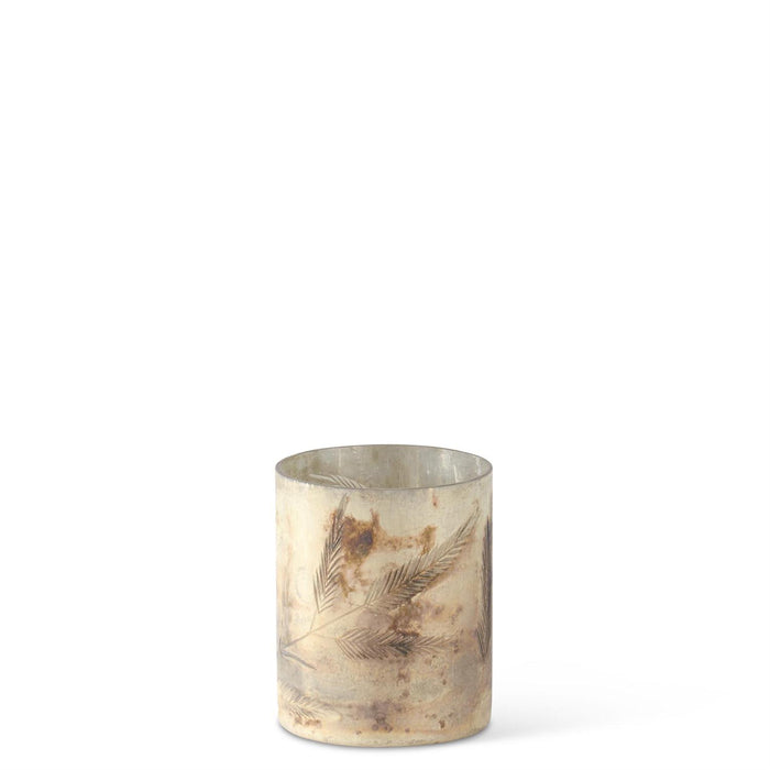Pine Sprig Etched Glass Candleholder - Cream w/Silver Interior