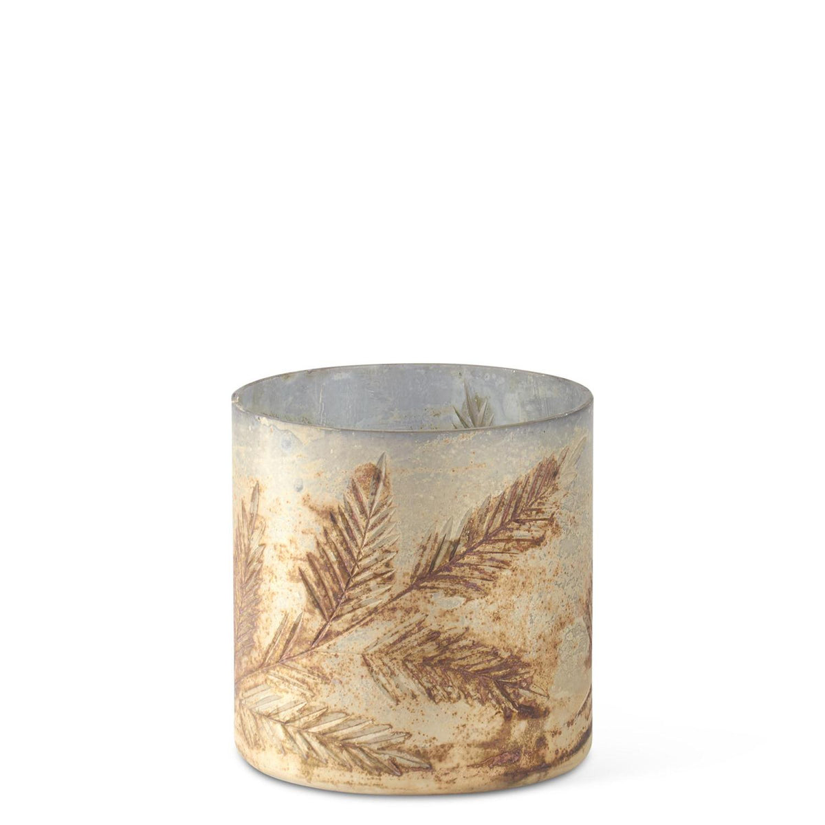 Pine Sprig Etched Glass Candleholder - Cream w/Silver Interior
