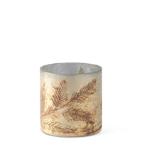Pine Sprig Etched Glass Candleholder - Cream w/Silver Interior
