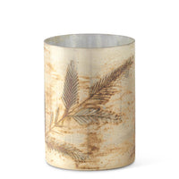 Pine Sprig Etched Glass Candleholder - Cream w/Silver Interior