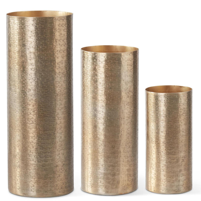 Textured Antiqued Gold Cylinder Vases