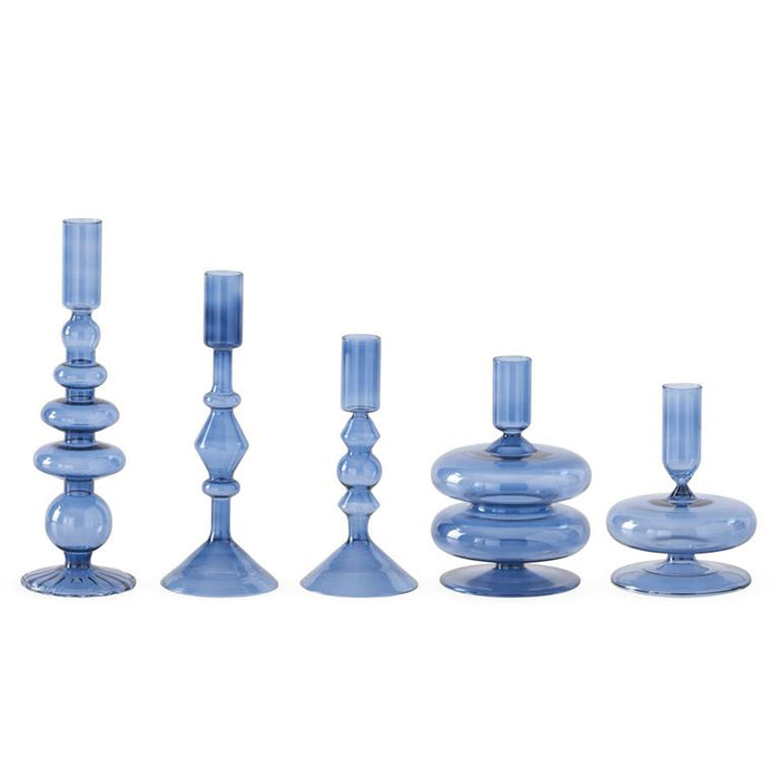 Handmade Blue Glass Modern Taper Candleholders