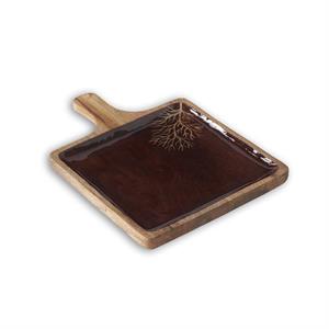 Wood Brown Enameled Gold Leaf Square Trays w/Handle