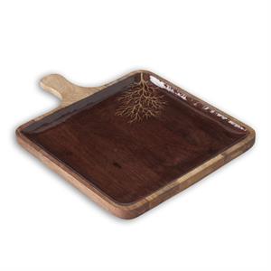 Wood Brown Enameled Gold Leaf Square Trays w/Handle