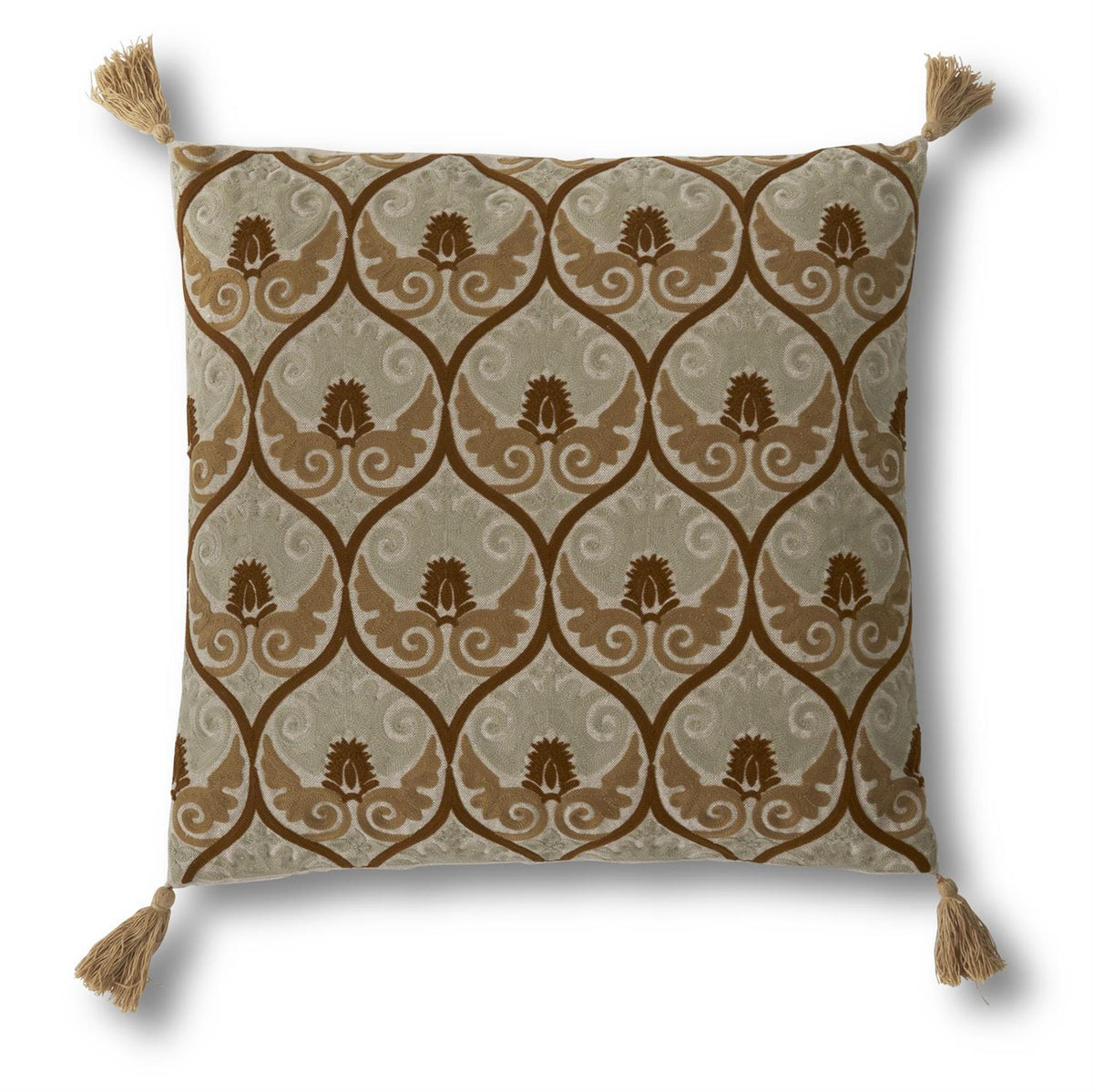 Square Tan & Mustard Crest Embroidered Pill - 20x20