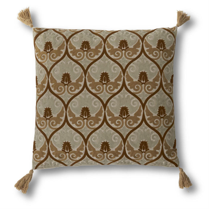 Square Tan & Mustard Crest Embroidered Pill - 20x20