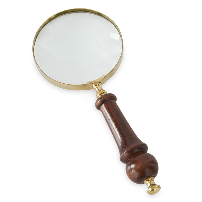 Brass & Dark Wood Magnifying Glass - 9.25"