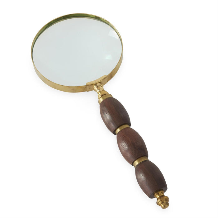 Brass & Dark Wood Magnifying Glass - 10"