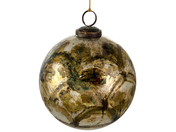 Gold Glass Ball Ornament with Burned Garland, 5"