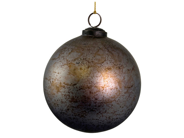 Aged Silver Glass Ball Ornament, 5"