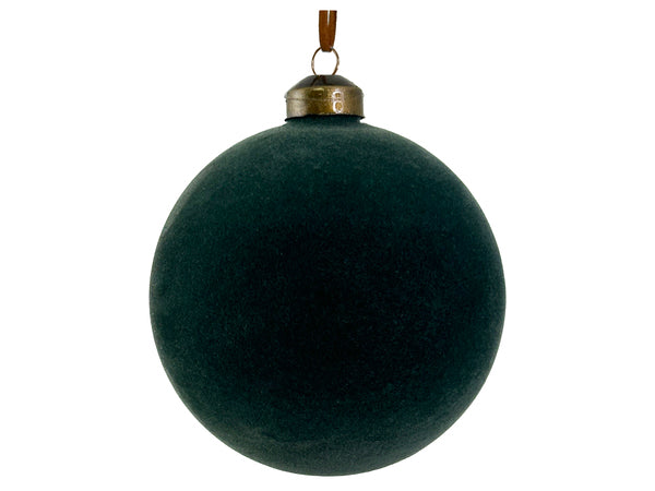 Velvet Textured Glass Ball Ornament - Green, 4"