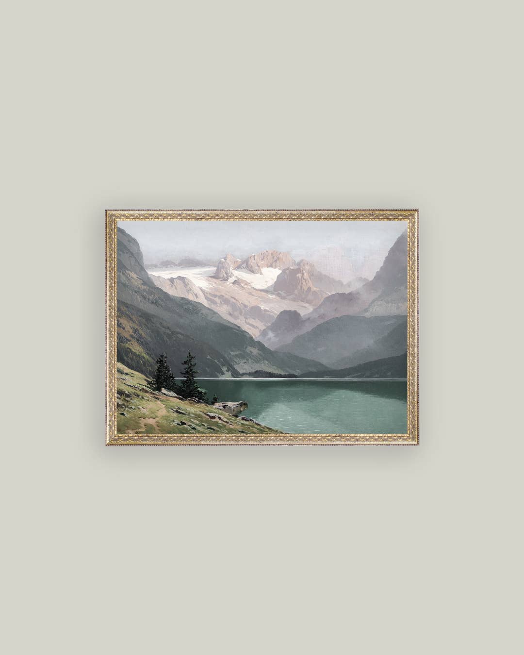 Mountain Lake View Framed Antique Art