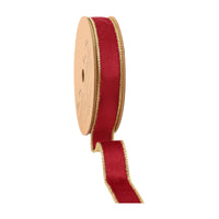 1" Reversible Classic Velvet Wired Ribbon | Burgundy/Gold | 10 Yard Roll